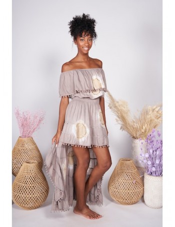 VESTIDO BOHO ASIMÉTRICO COLOR TAUPE