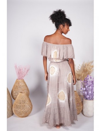 VESTIDO BOHO ASIMÉTRICO COLOR TAUPE 2