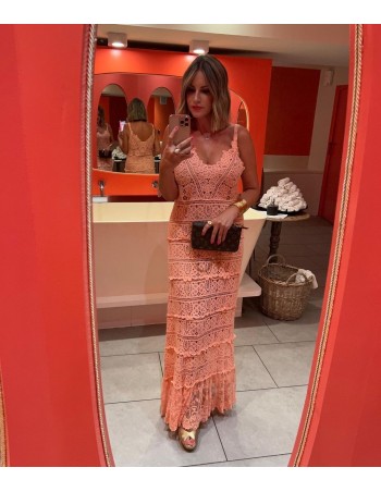 Vestido largo boho chic crochet salmón 2
