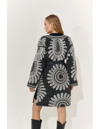 Kimono boho denim bordado negro 2