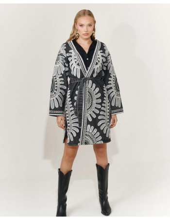 Kimono boho denim bordado negro