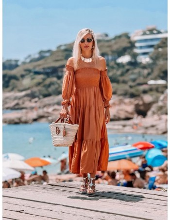 vestido boho largo marrón