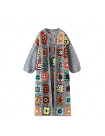 cárdigan kimono crochet largo gris