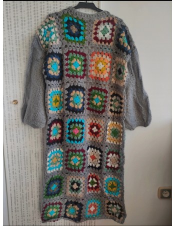 cárdigan kimono crochet largo gris 2