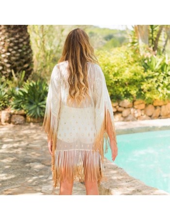 Kimono kaftan boho chic flecos Perla beige 2