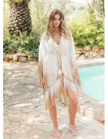 Kimono kaftan boho chic flecos Perla beige