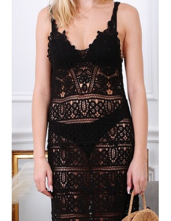Vestido largo negro crochet boho hippie chic playa