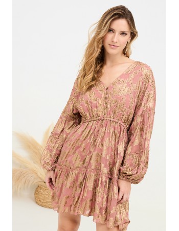 Vestido corto manga larga boho chic lurex